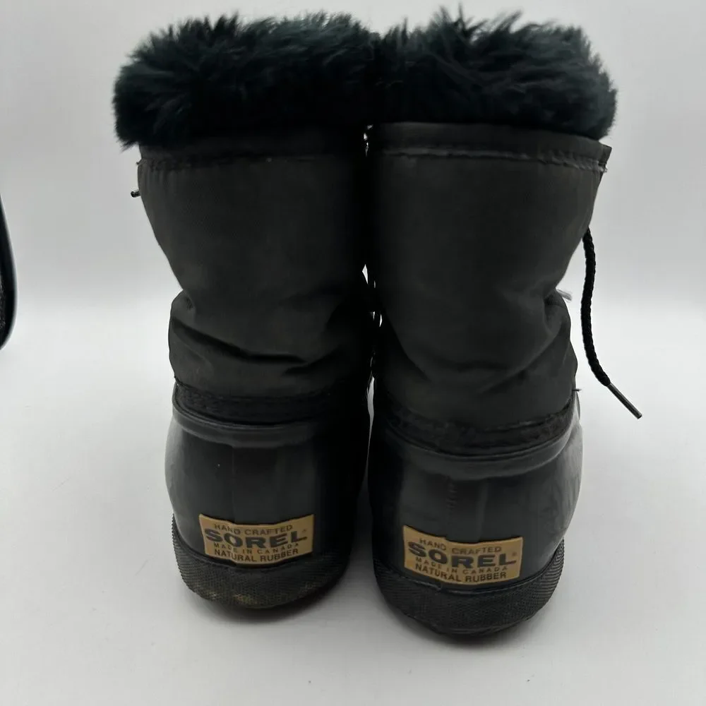 Sorel Kaufman Ankle Snow Boots Womens 7 Black‎ Fur Trim Lace Up Winter